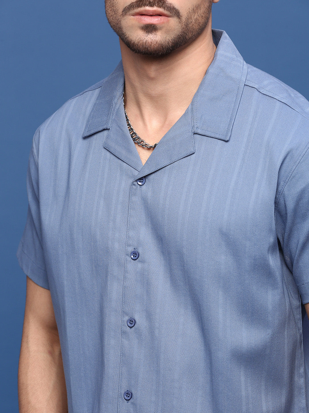 Men Blue Solid Cuban Collar Shirt