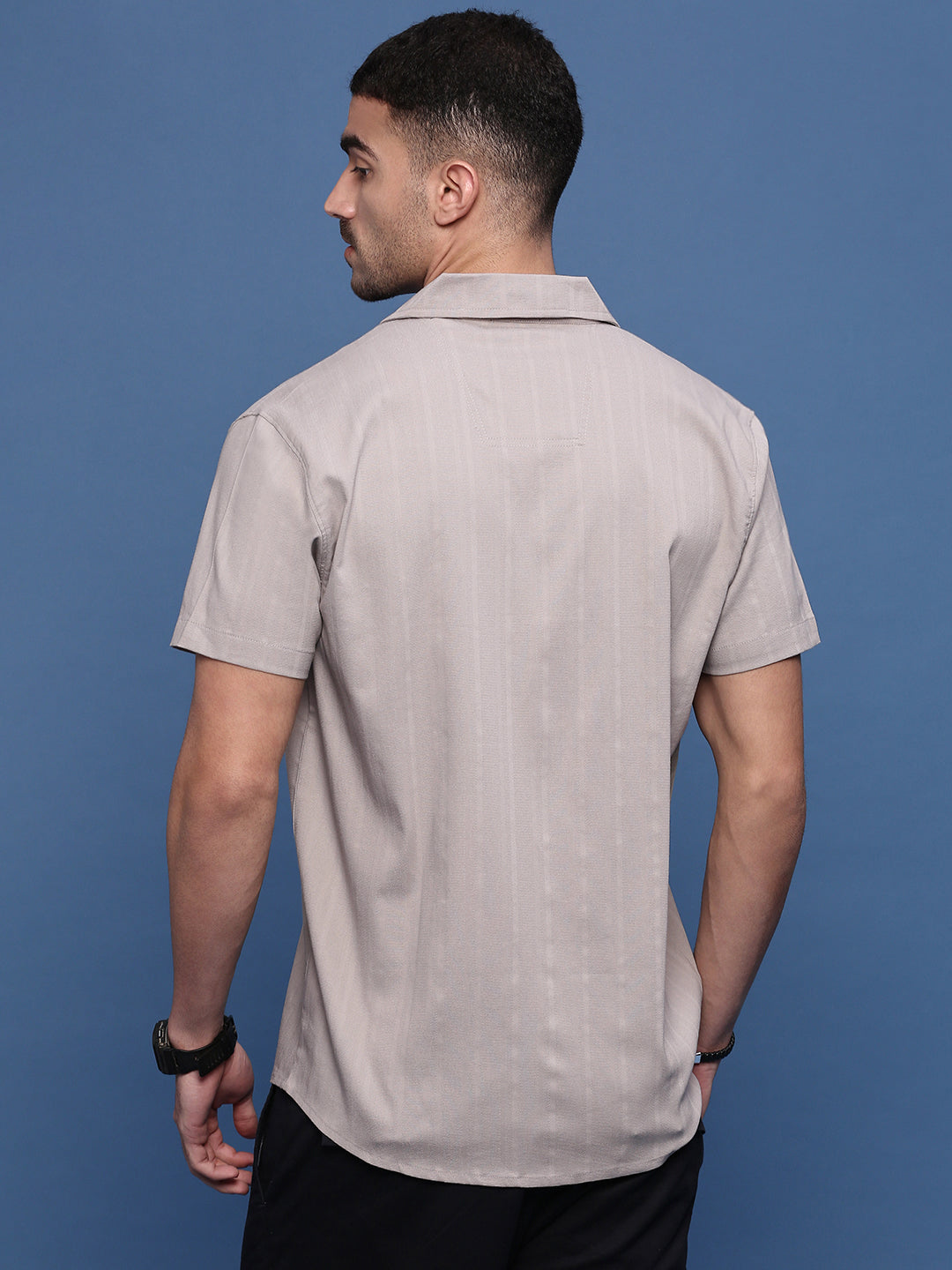 Men Grey Solid Cuban Collar Shirt