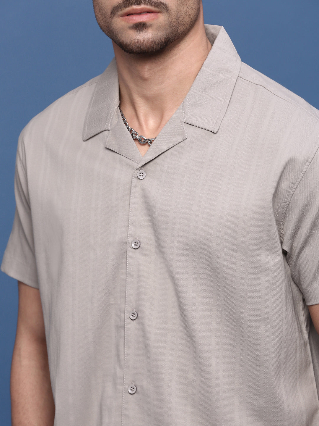 Men Grey Solid Cuban Collar Shirt