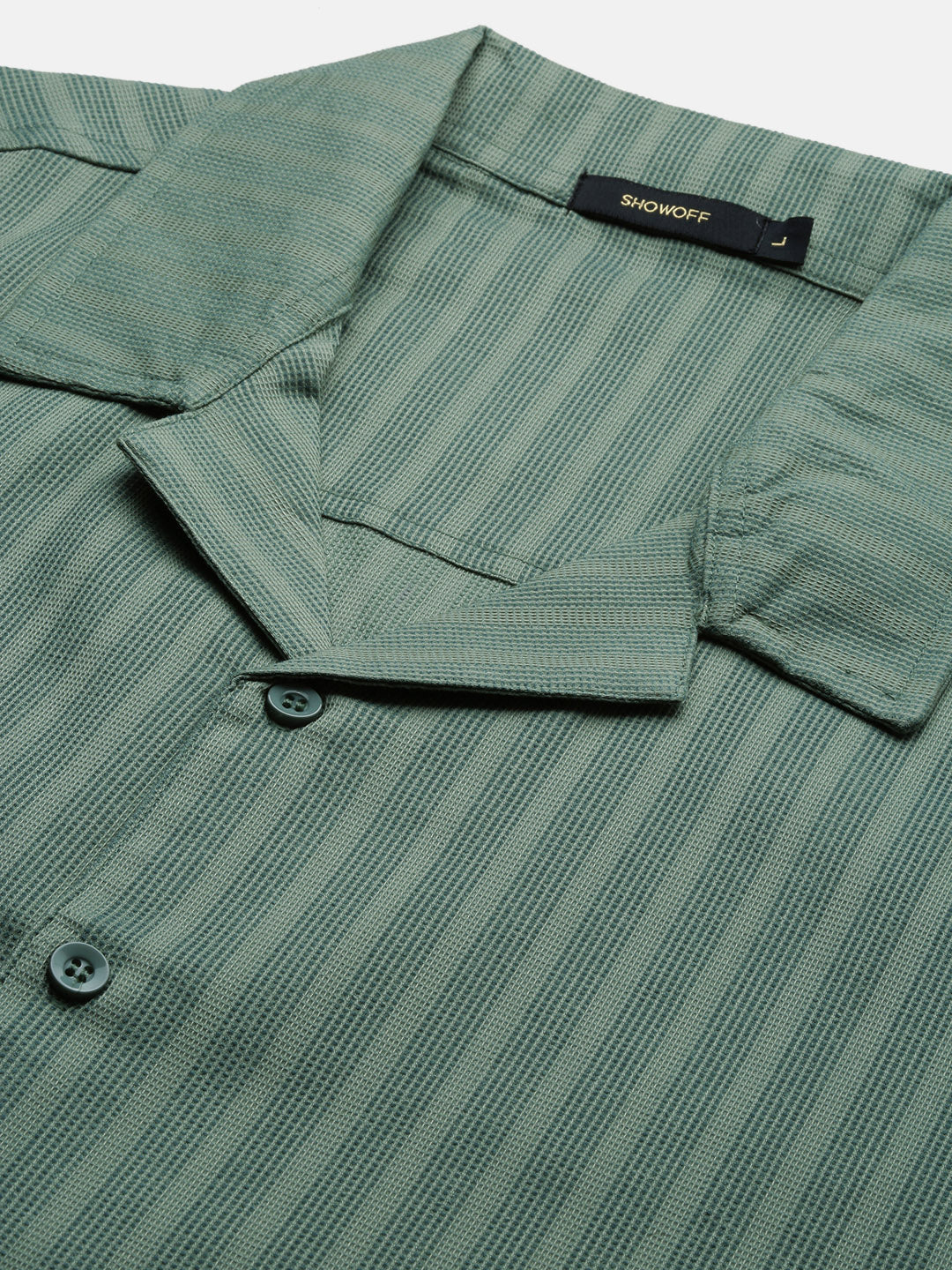 Men Green Solid Cuban Collar Shirt