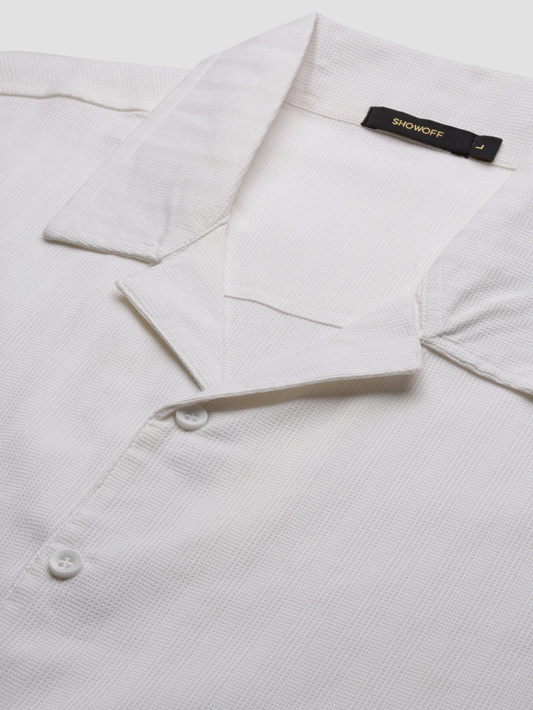 Men White Solid Cuban Collar Shirt