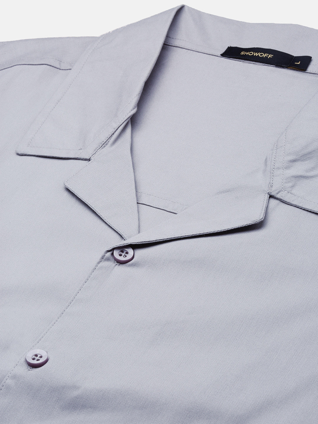 Men Grey Solid Cuban Collar Shirt