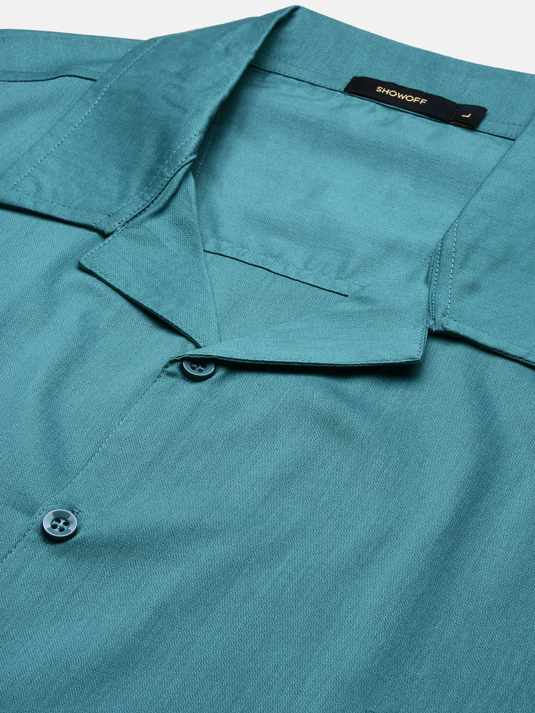 Men Teal Solid Cuban Collar Shirt