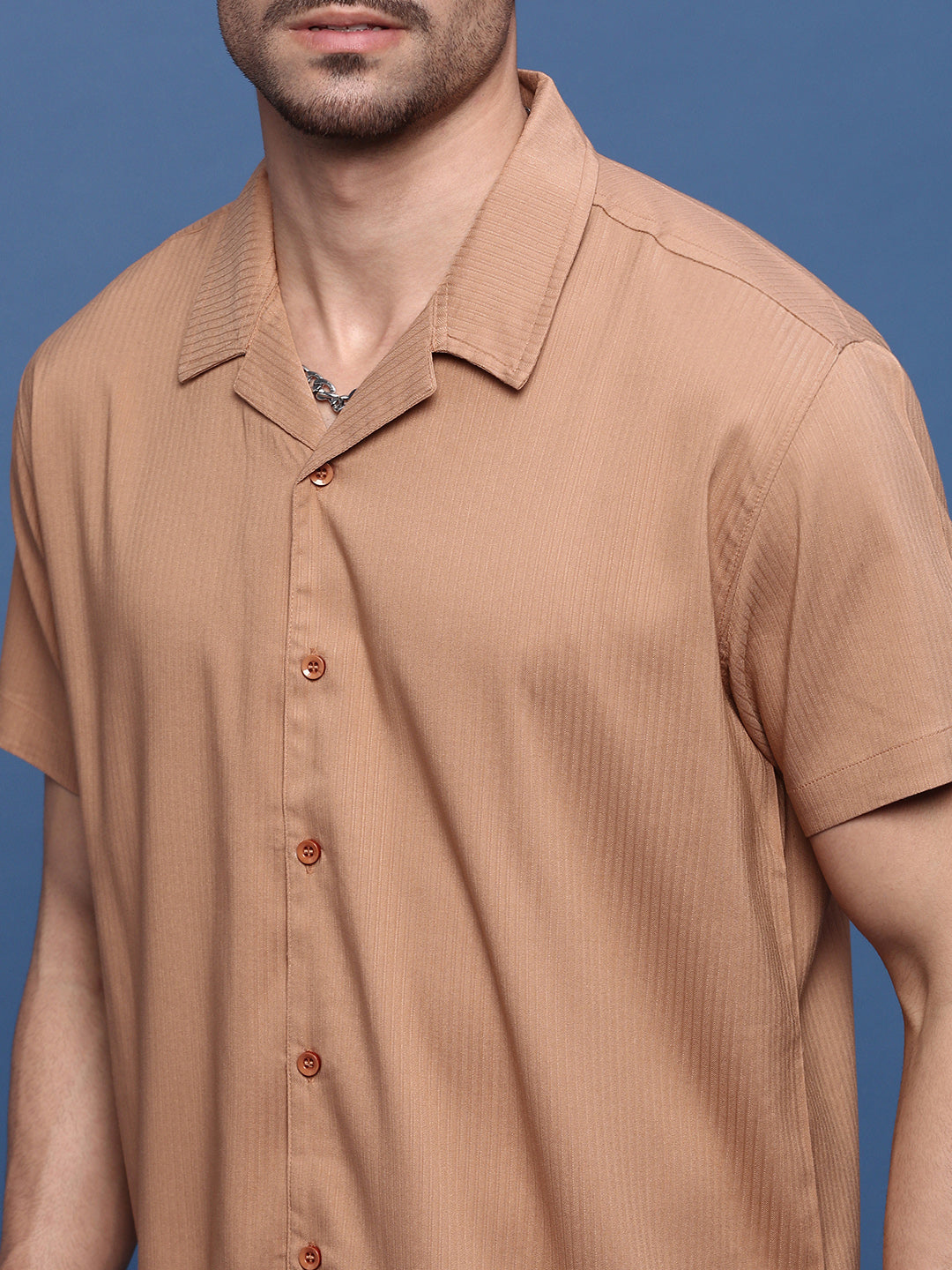 Men Orange Cuban Collar Shirt