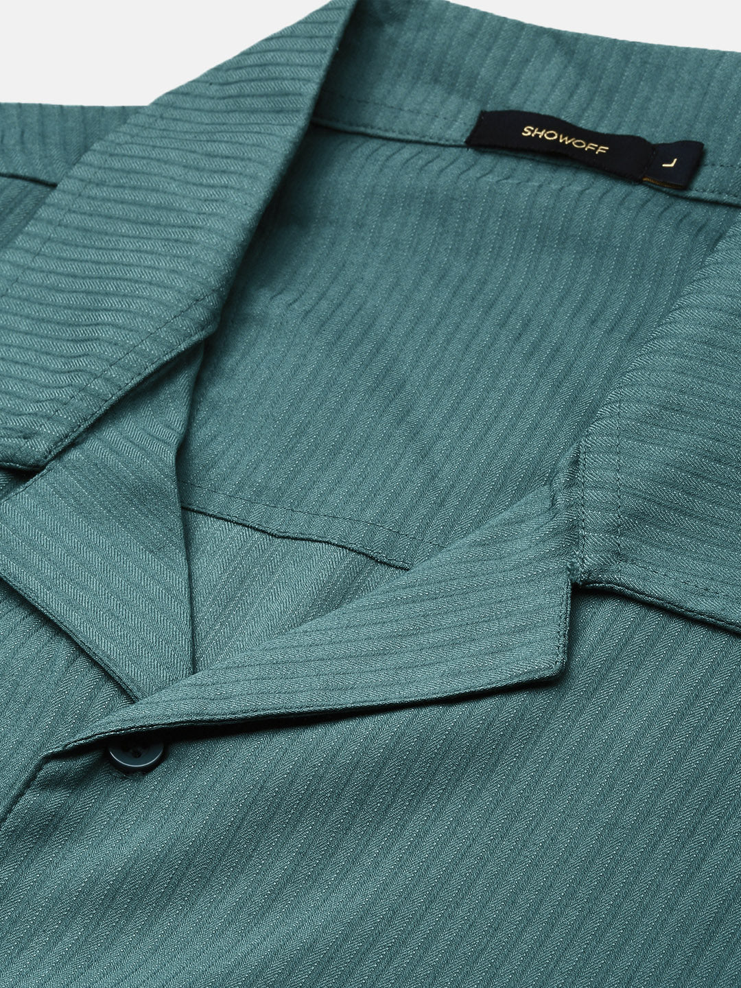 Men Teal Cuban Collar Shirt