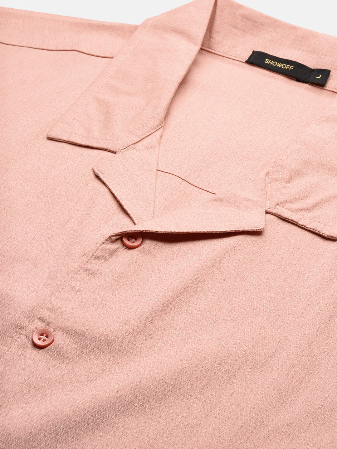 Men Peach Solid Cuban Collar Shirt