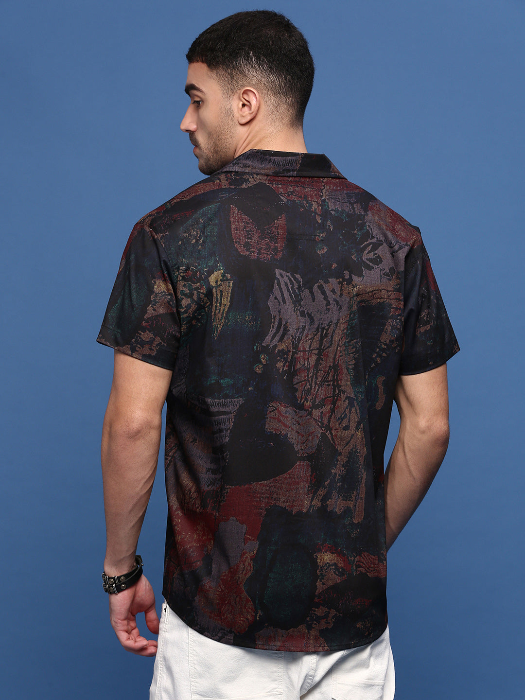 Men Brown Abstract Cuban Collar Shirt