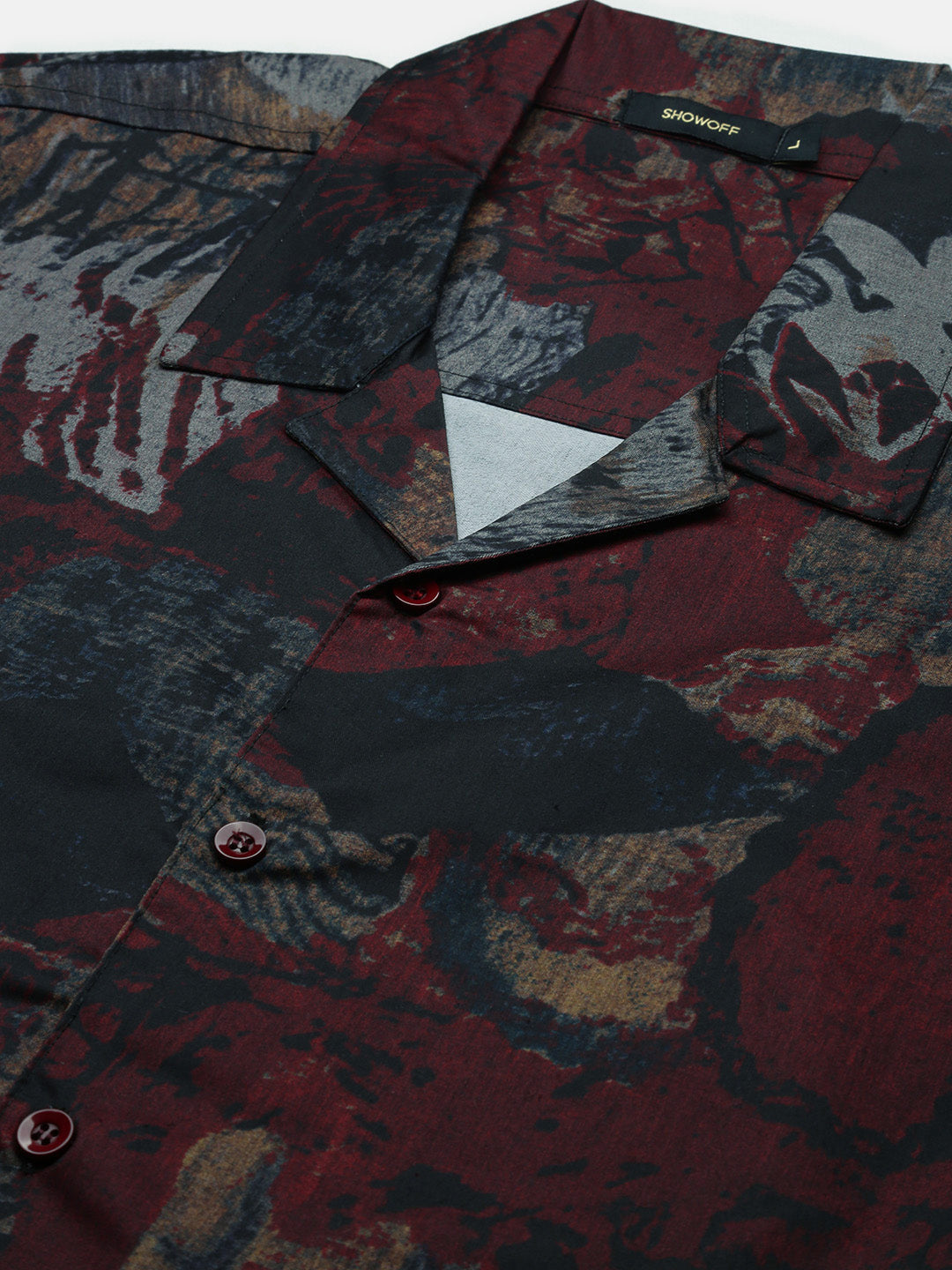 Men Maroon Abstract Cuban Collar Shirt