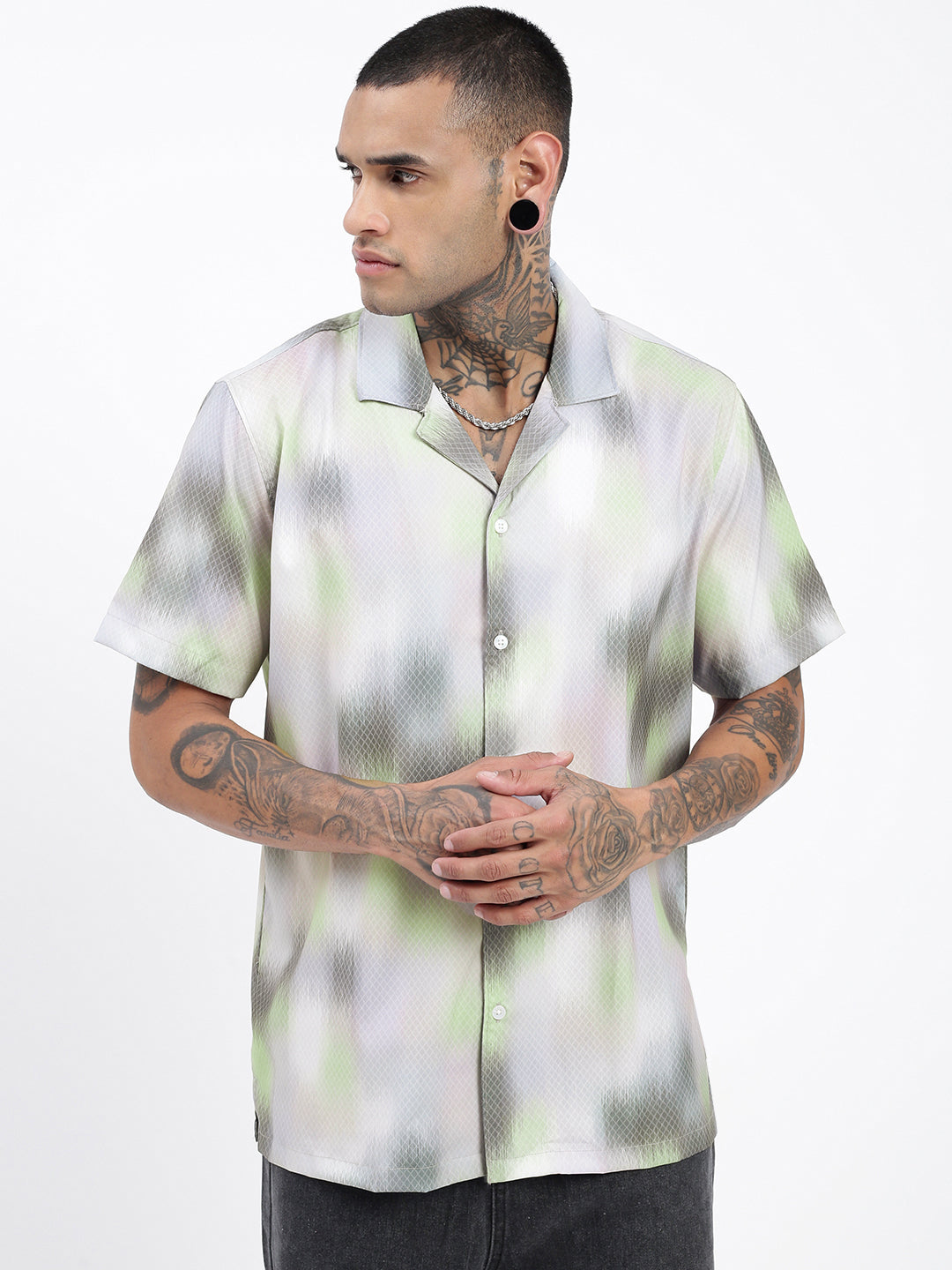 Men Tie and Dye Green Relaxed Fit Shirt