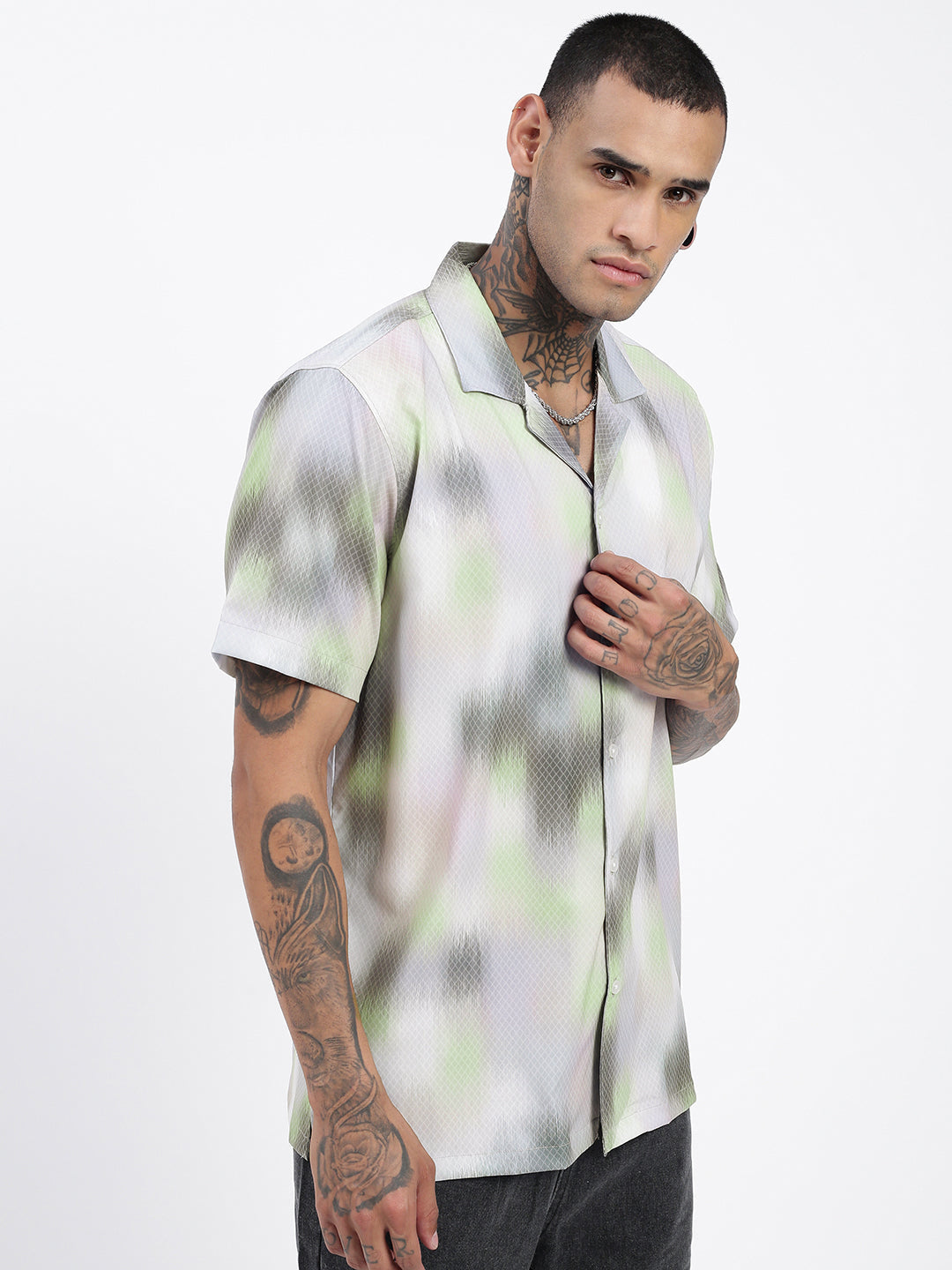 Men Tie and Dye Green Relaxed Fit Shirt