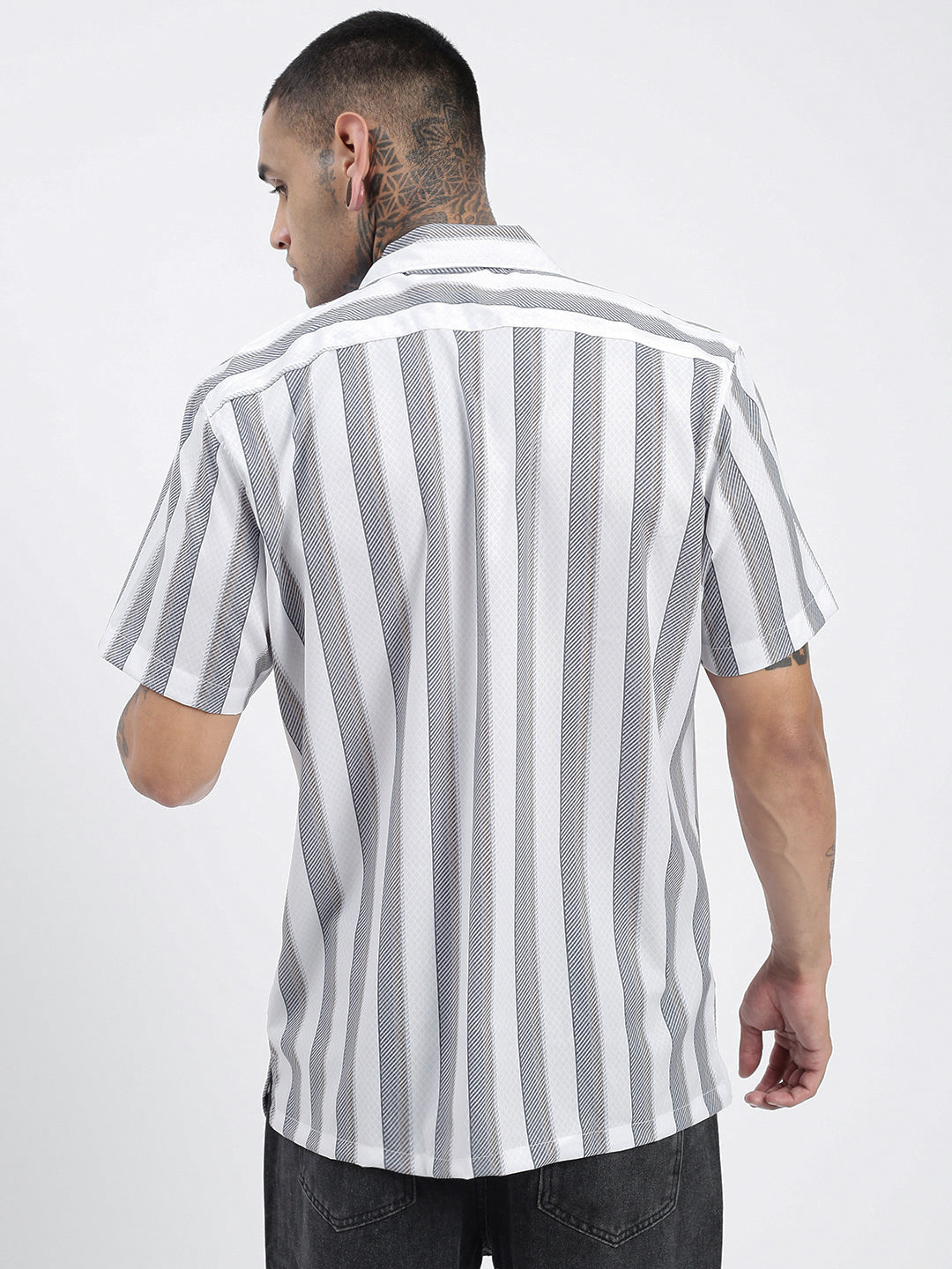 Men Striped Grey Relaxed Fit Shirt