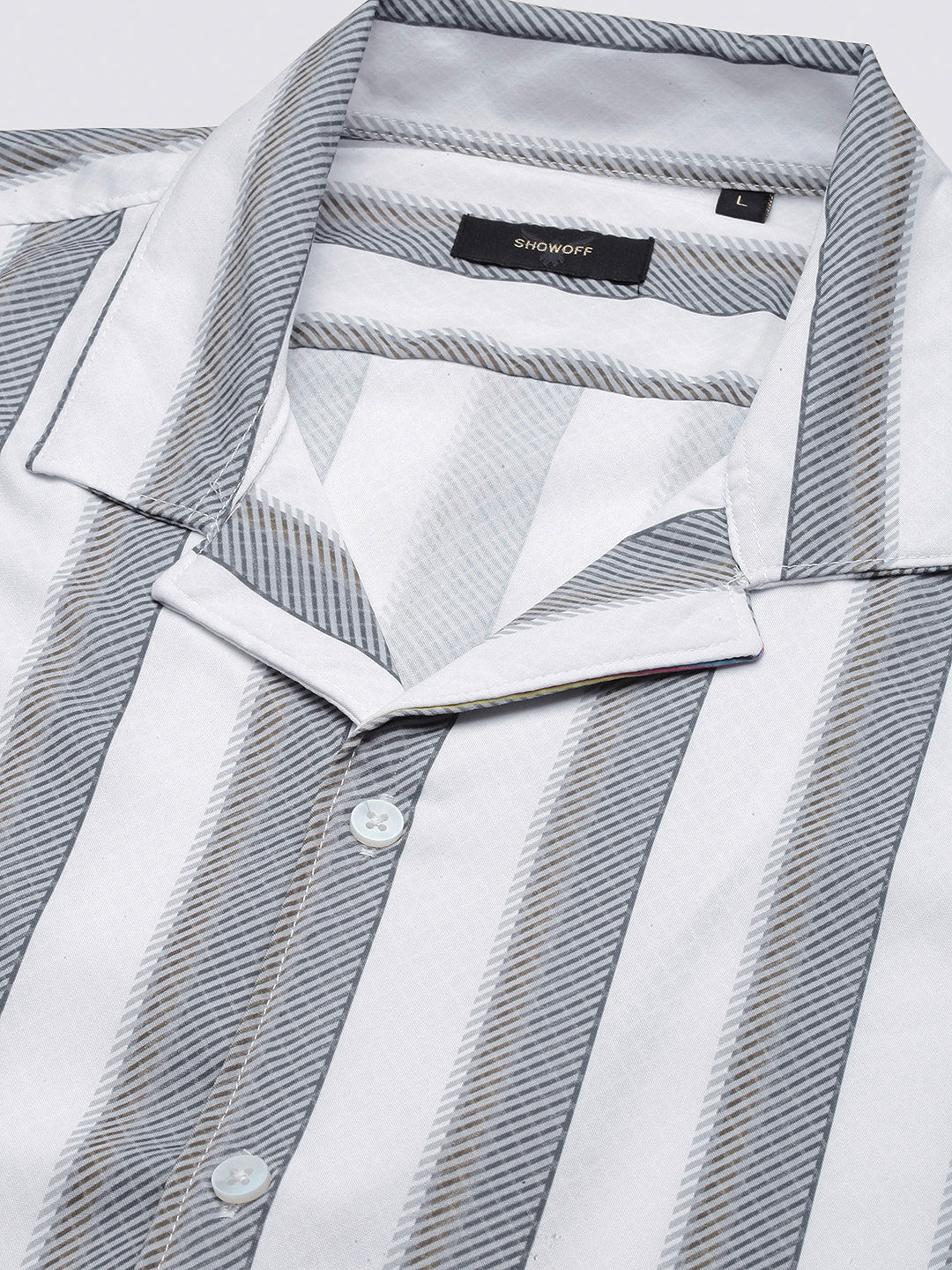 Men Striped Grey Relaxed Fit Shirt