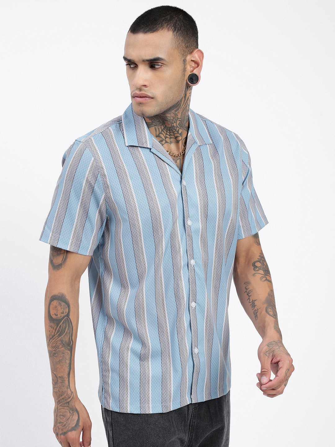 Men Striped Blue Relaxed Fit Shirt