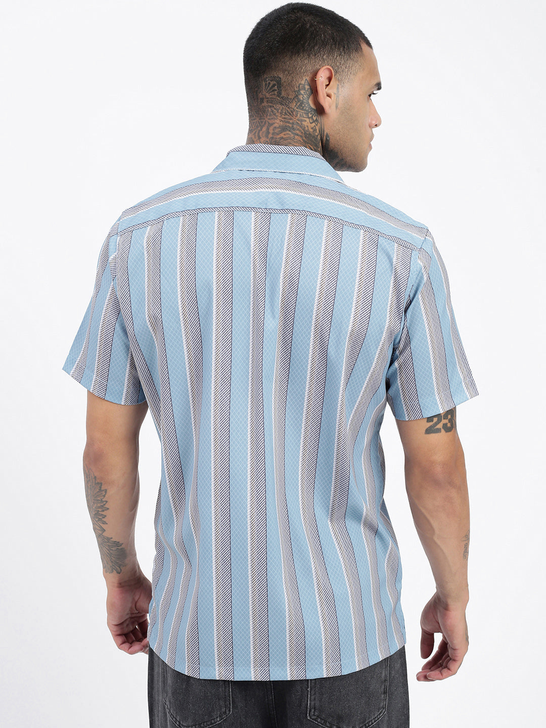 Men Striped Blue Relaxed Fit Shirt