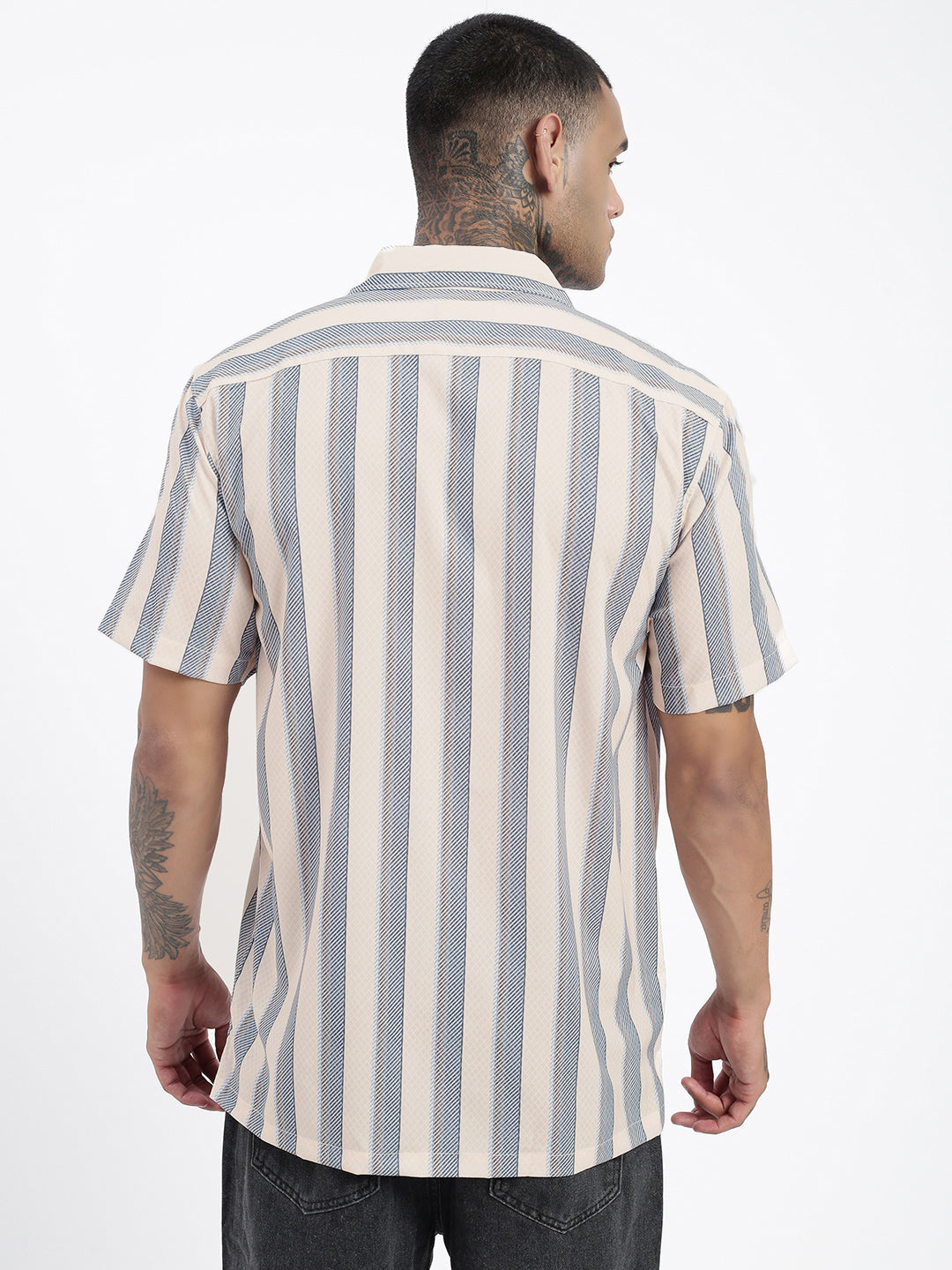 Men Striped Cream Relaxed Fit Shirt