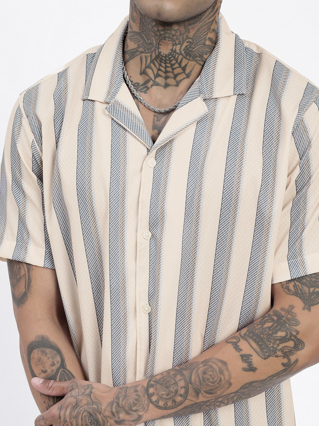 Men Striped Cream Relaxed Fit Shirt