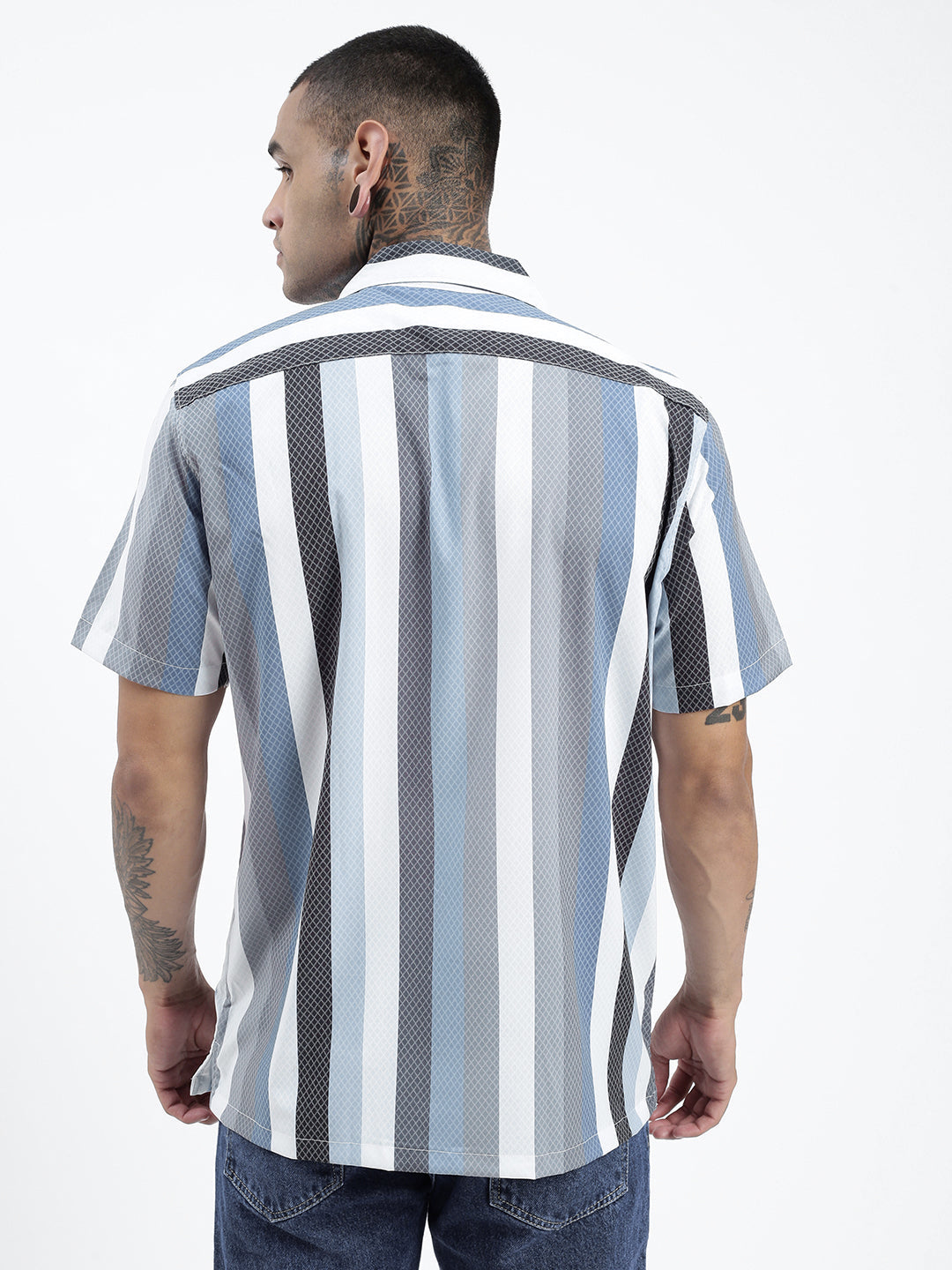 Men Striped Grey Relaxed Fit Shirt