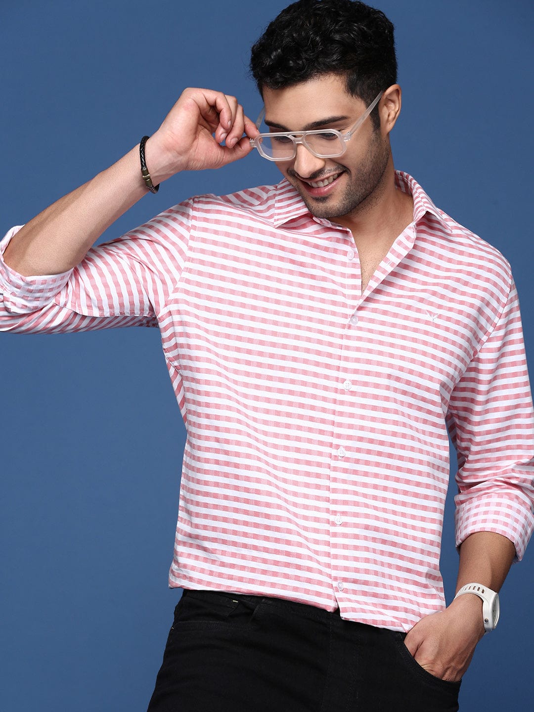 Men's Checked Peach Slim Fit Shirt