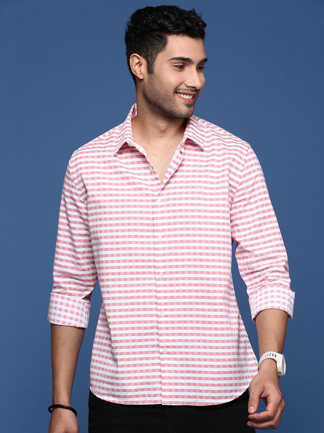 Men's Checked Peach Slim Fit Shirt