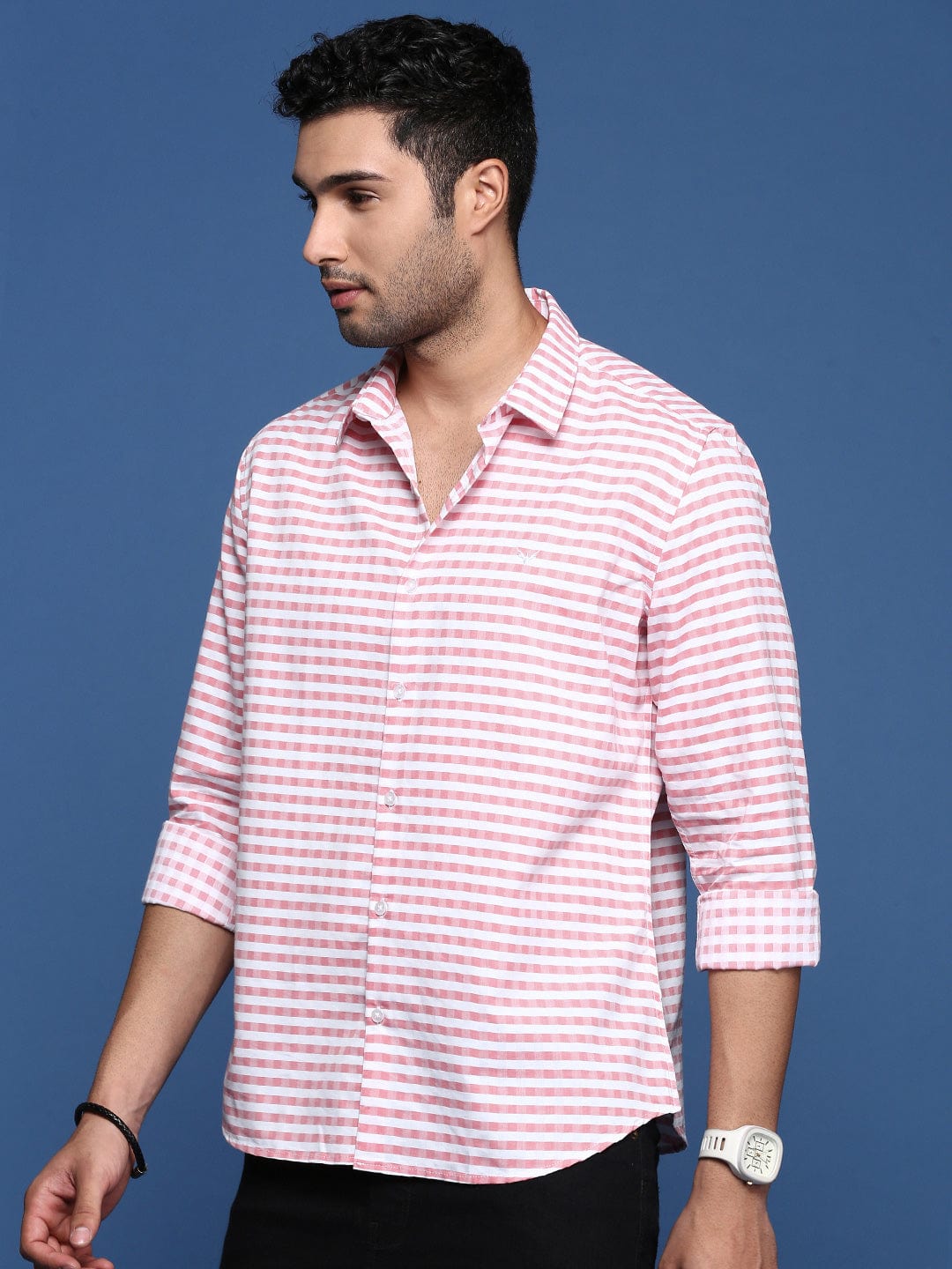 Men's Checked Peach Slim Fit Shirt
