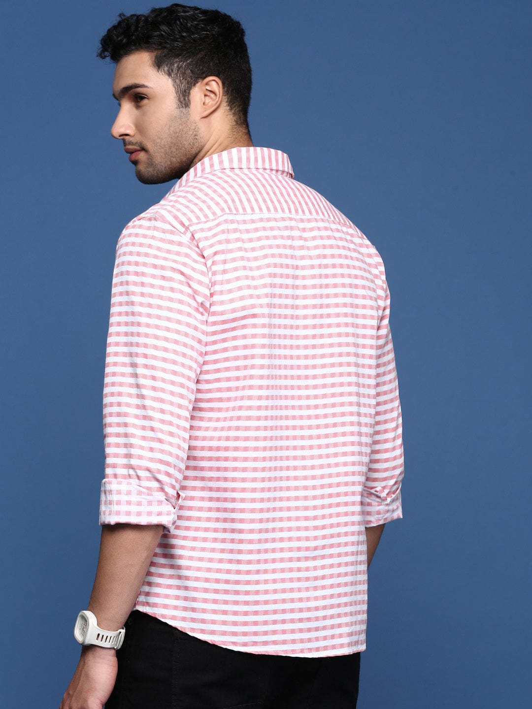 Men's Checked Peach Slim Fit Shirt