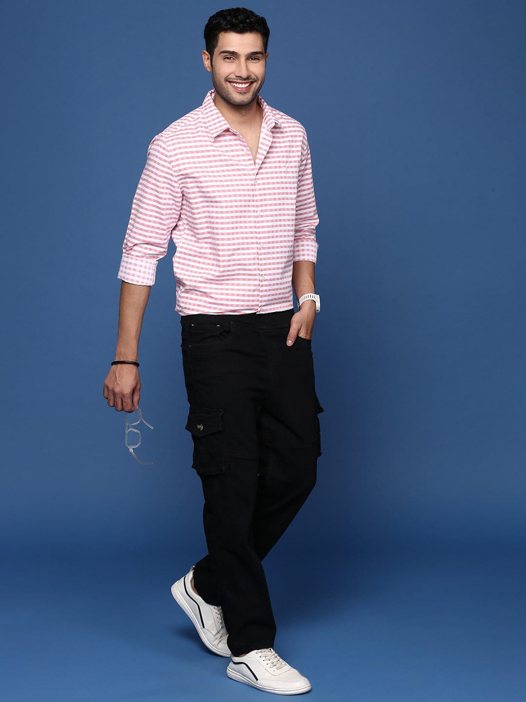 Men's Checked Peach Slim Fit Shirt