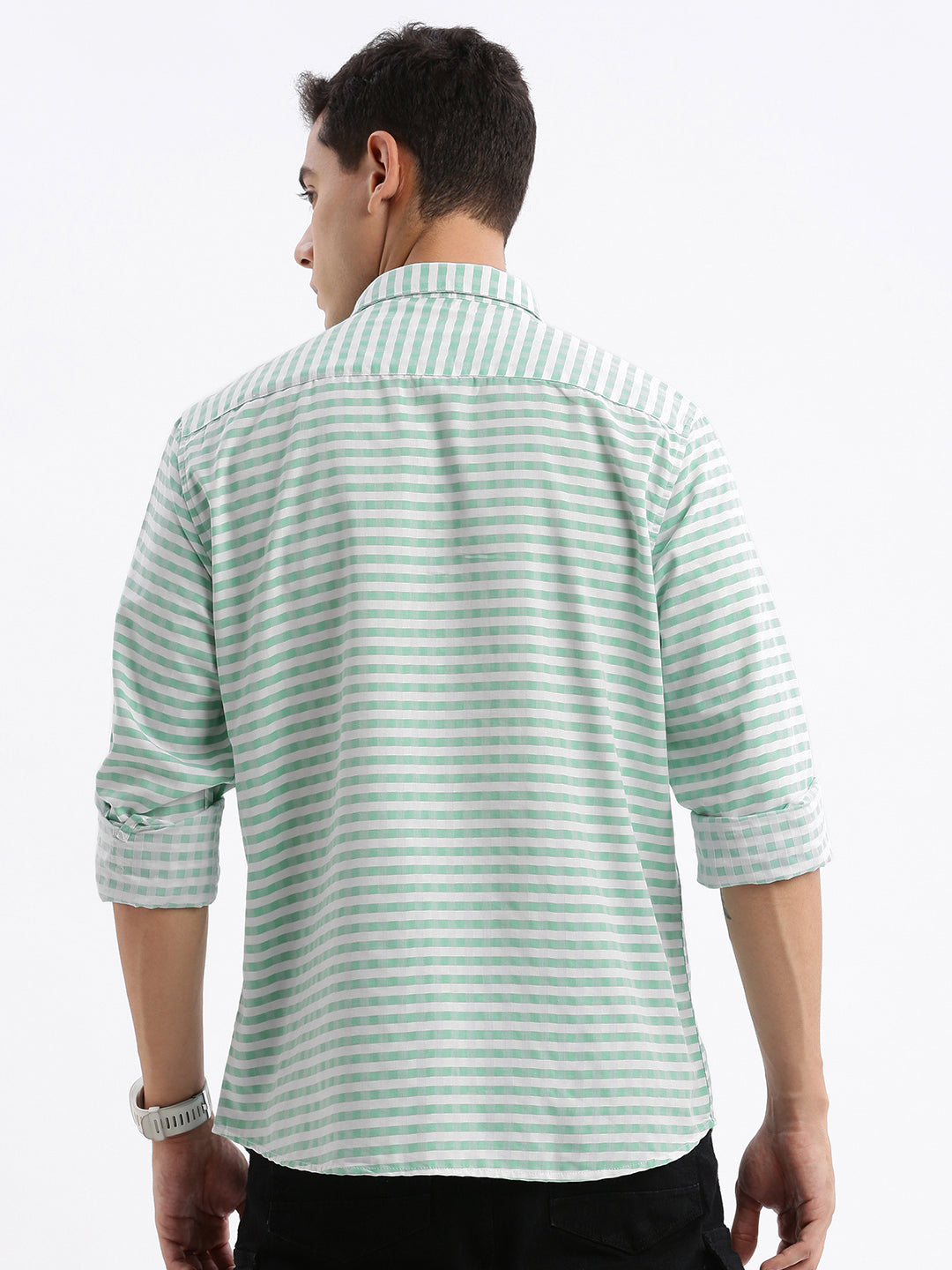 Men Checked Green Slim Fit Shirt