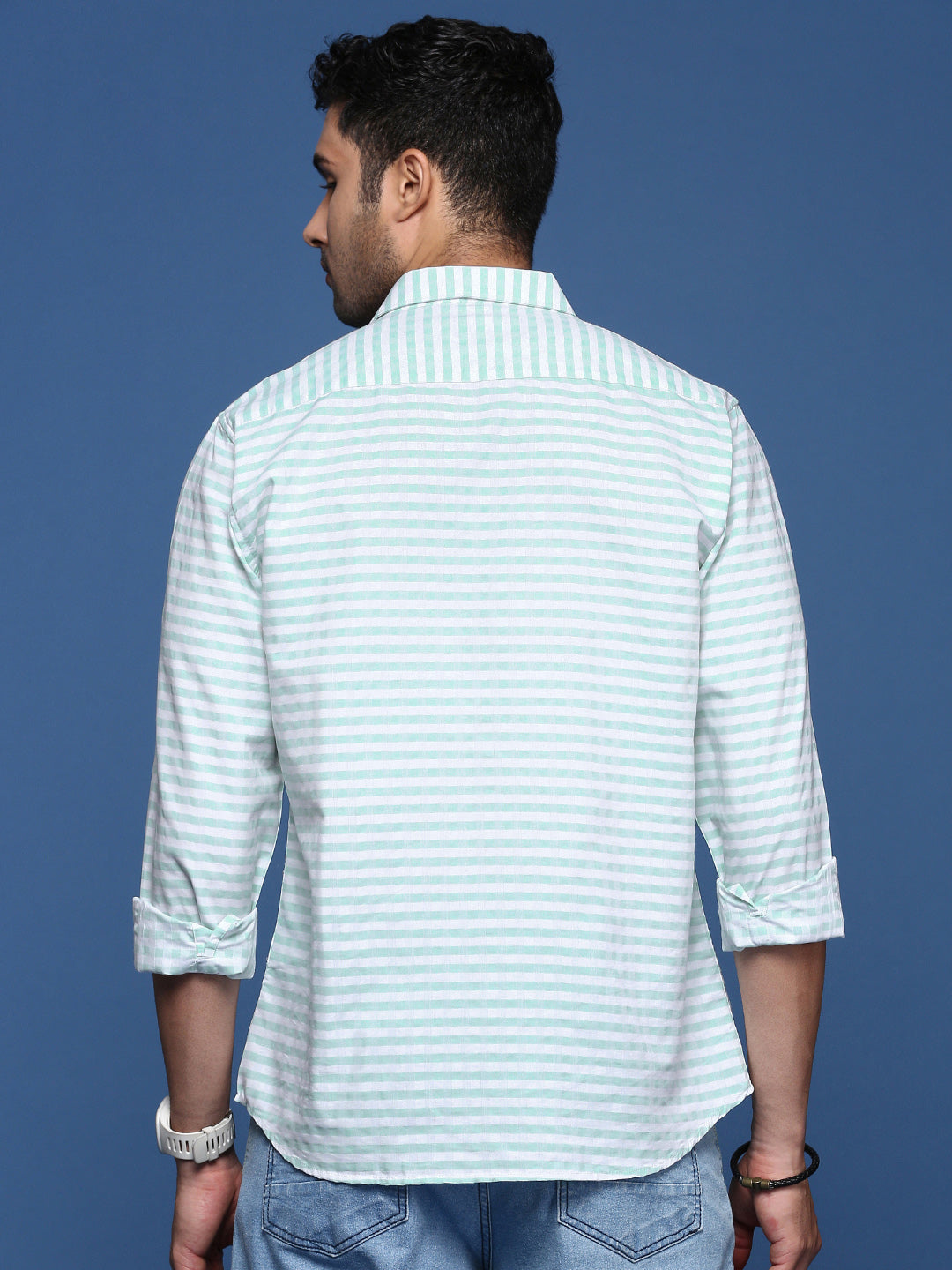 Men Checked Sea Green Slim Fit Shirt