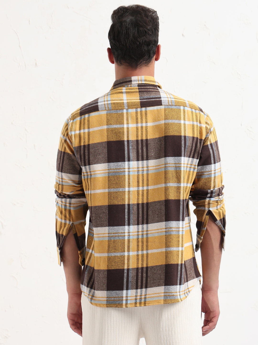 Men's Yellow Checked Slim Fit Shacket