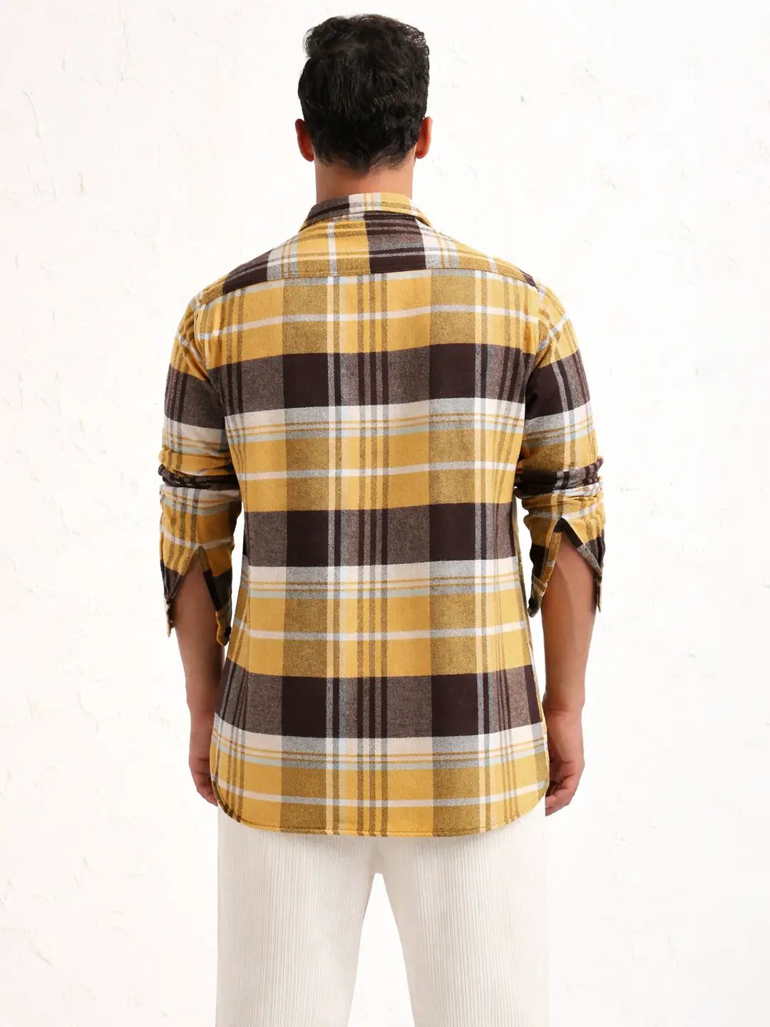 Men's Yellow Checked Slim Fit Shacket - Uncategorized from SHOWOFFFF