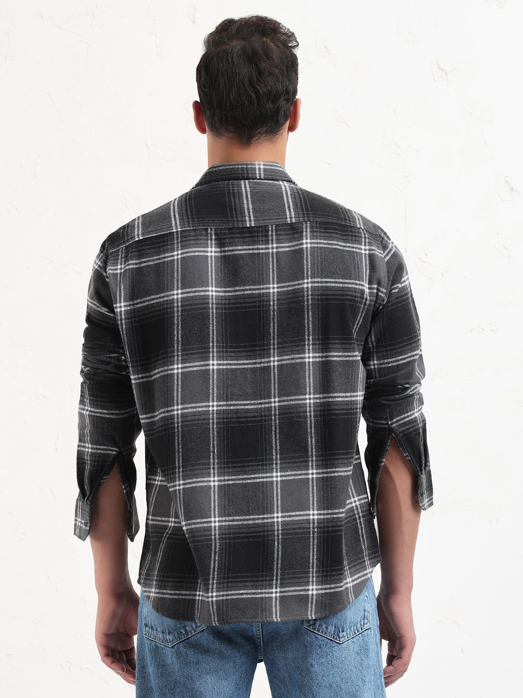 Men's Grey Checked Slim Fit Shacket