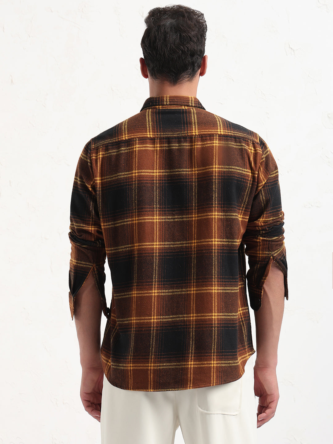 Men's Brown Checked Slim Fit Shacket