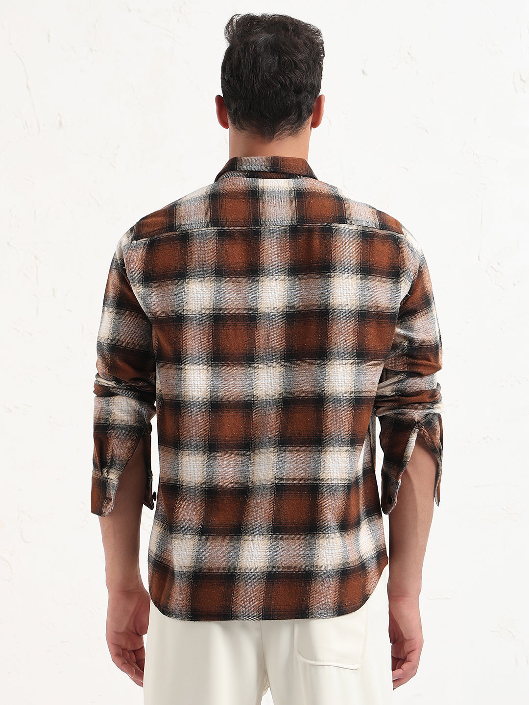 Men's Brown Checked Slim Fit Shacket