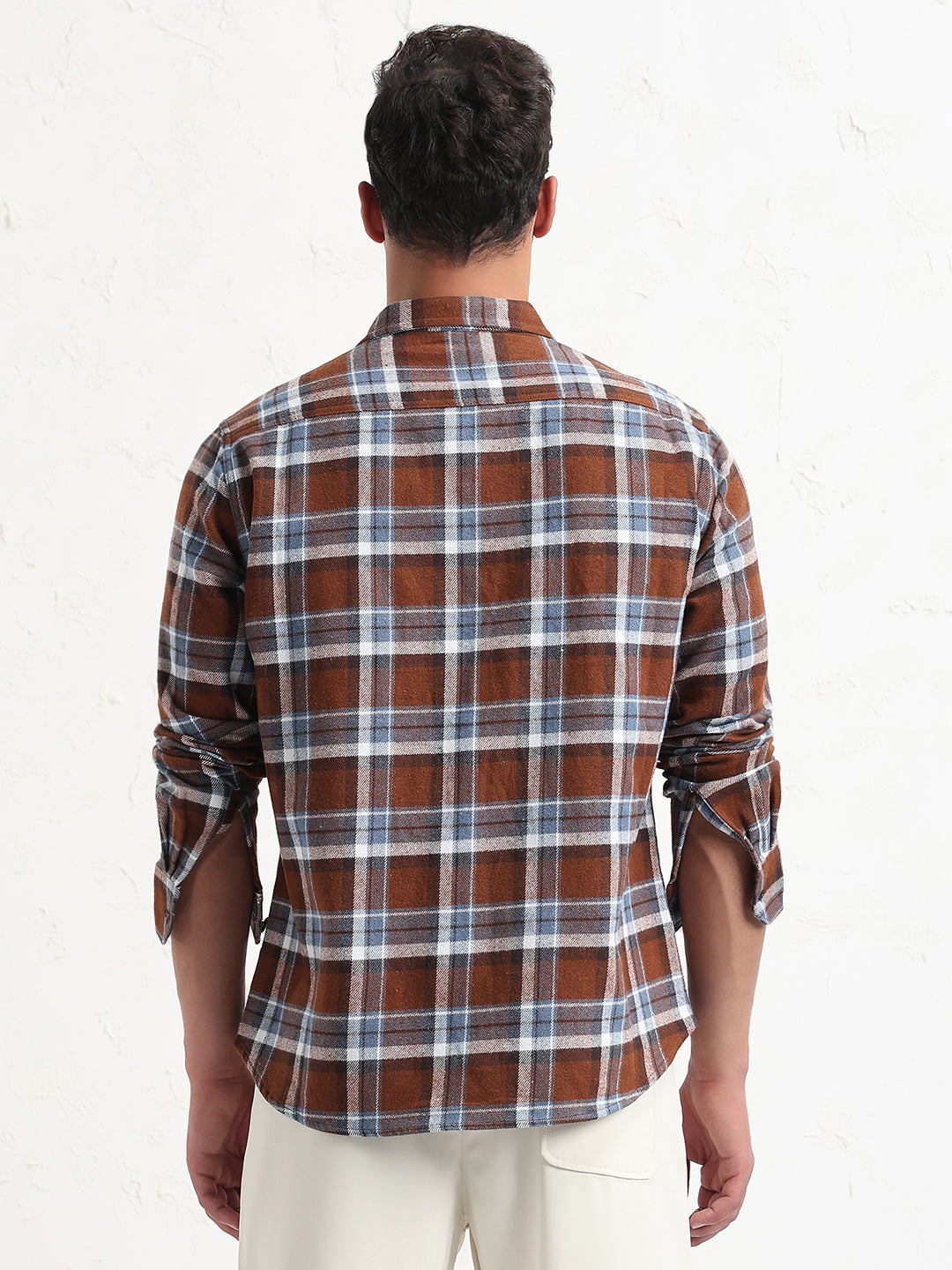 Men's Brown Checked Slim Fit Shacket
