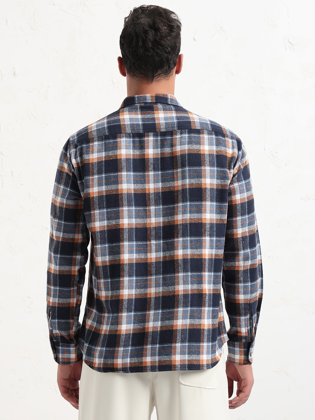 Men's Navy Blue Checked Slim Fit Shacket