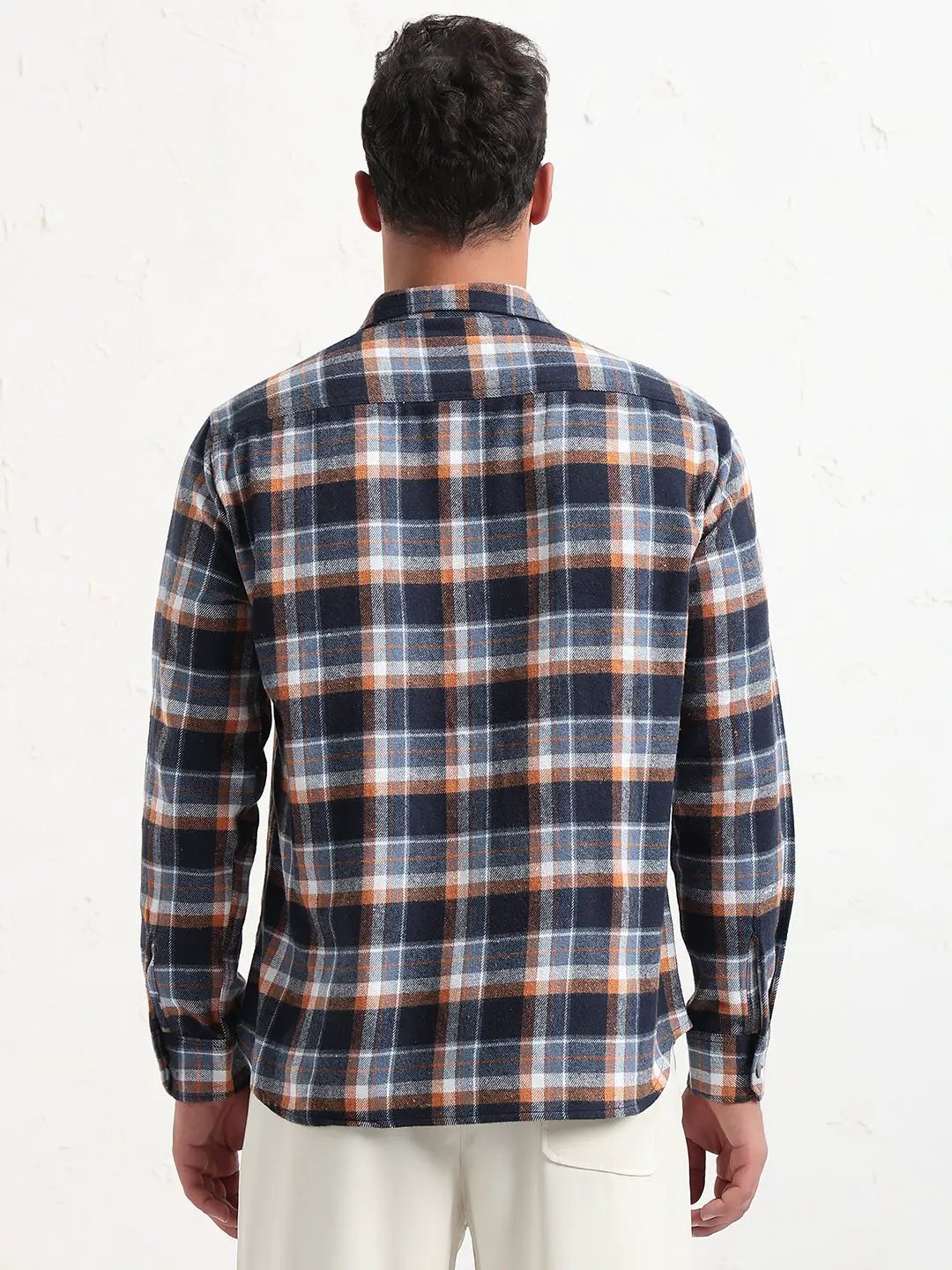 Men's Navy Blue Checked Slim Fit Shacket - Uncategorized from SHOWOFFFF