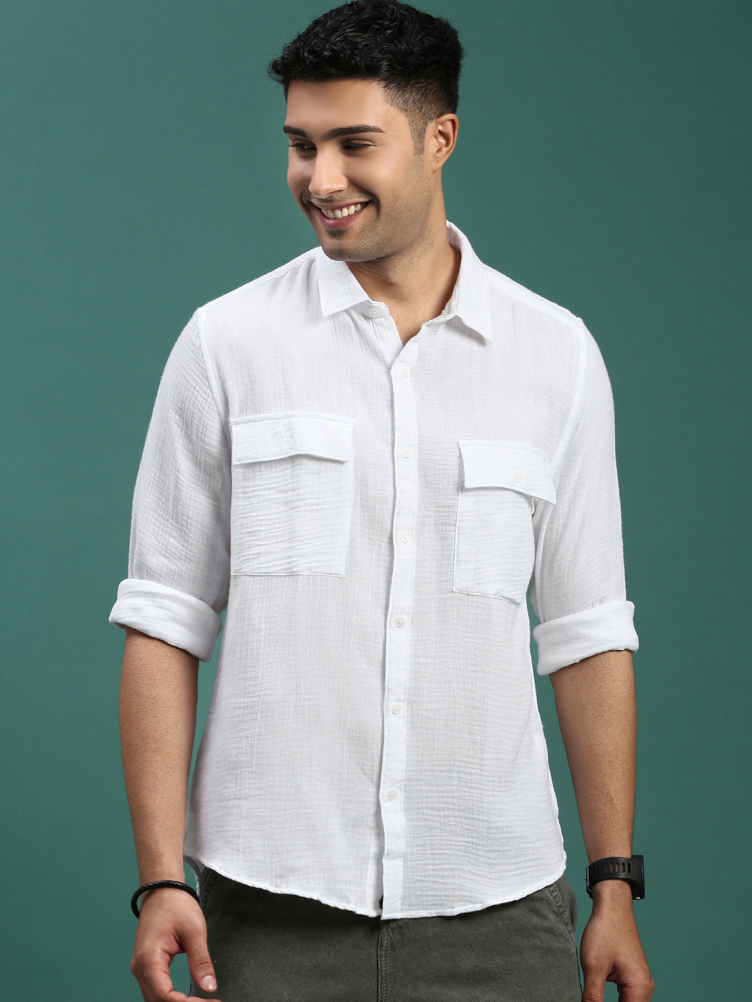 Men Solid White Slim Fit Shirt