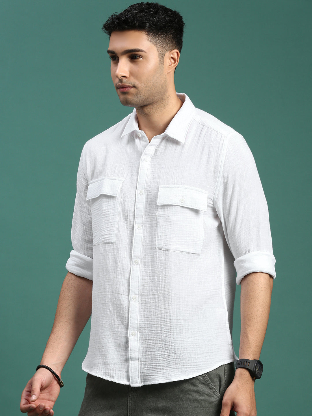 Men Solid White Slim Fit Shirt