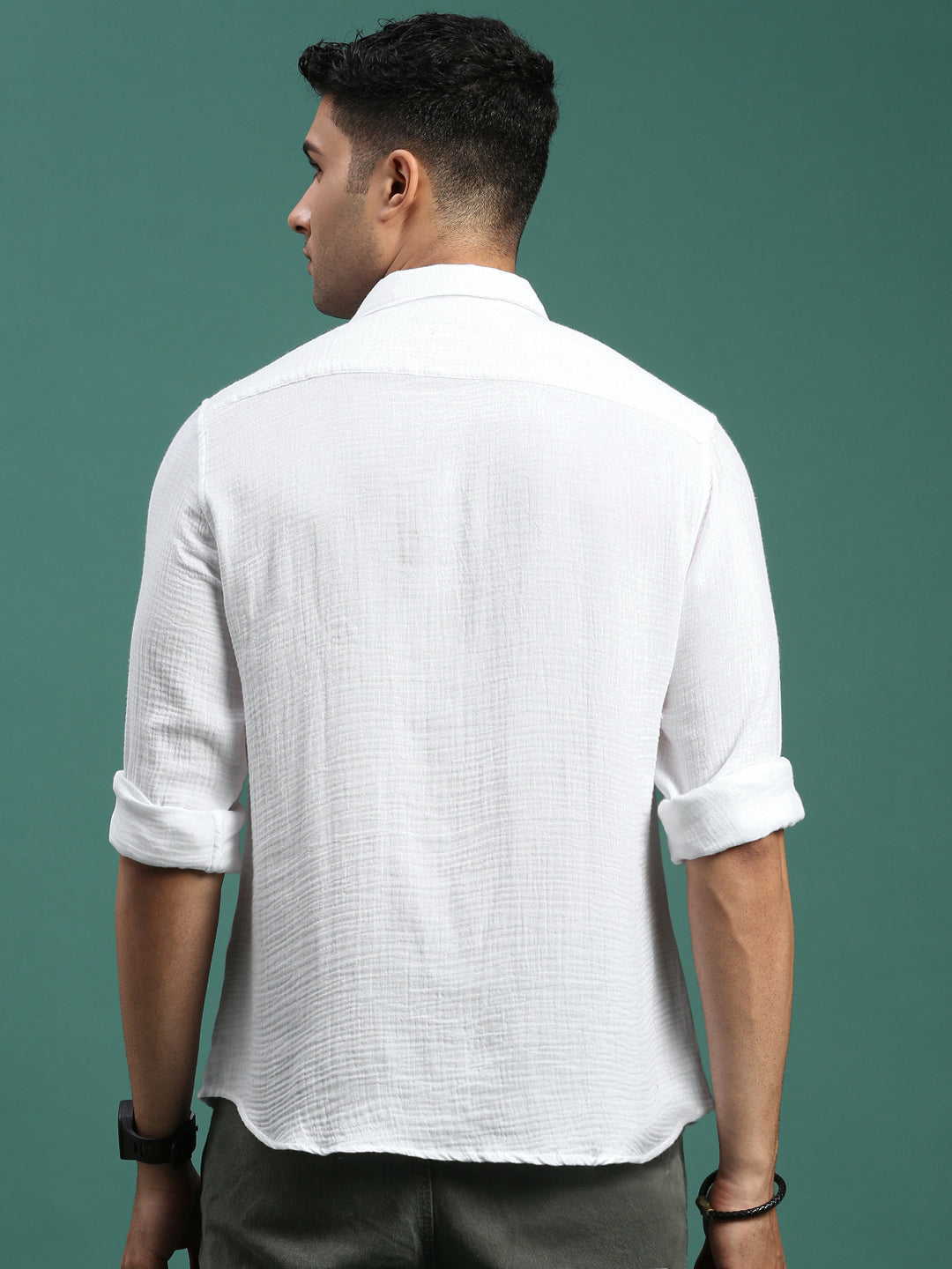 Men Solid White Slim Fit Shirt