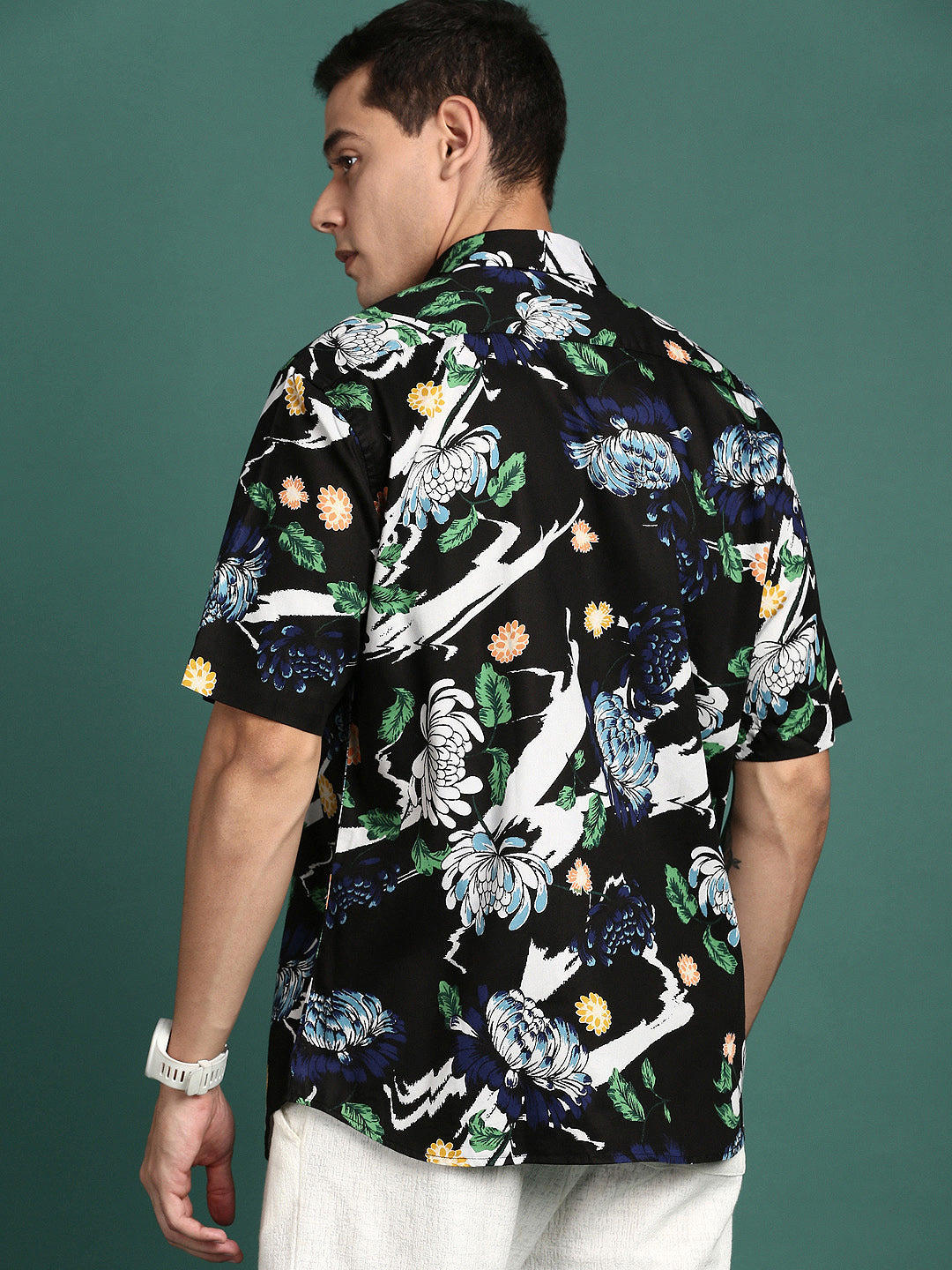 Men Floral Black Slim Fit Shirt