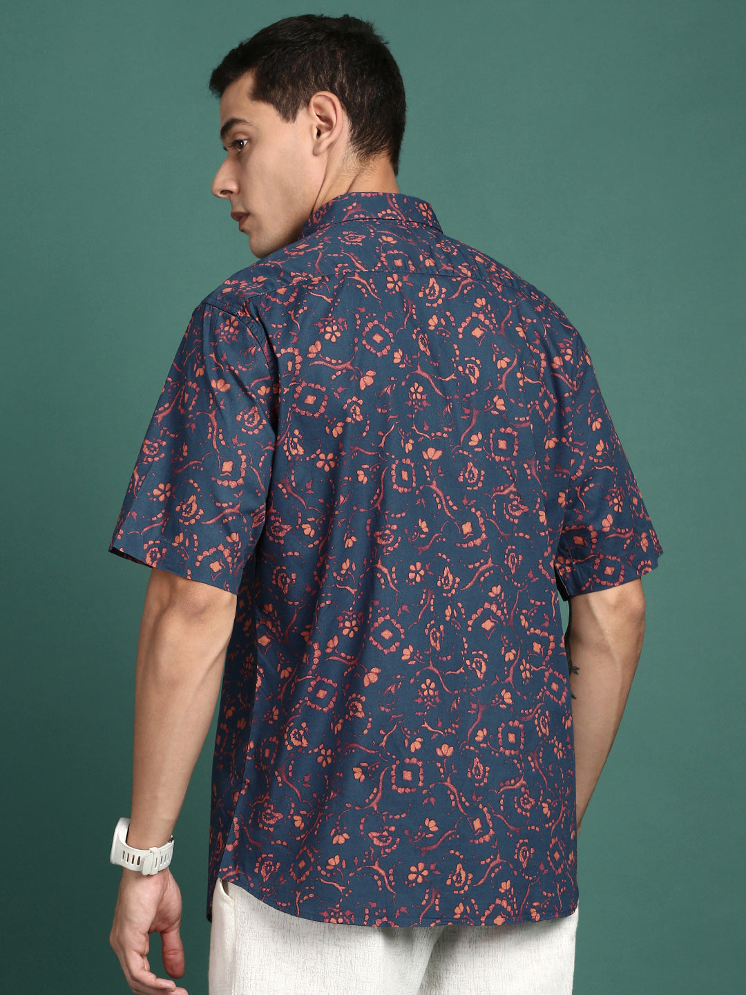 Men Floral Navy Blue Slim Fit Shirt