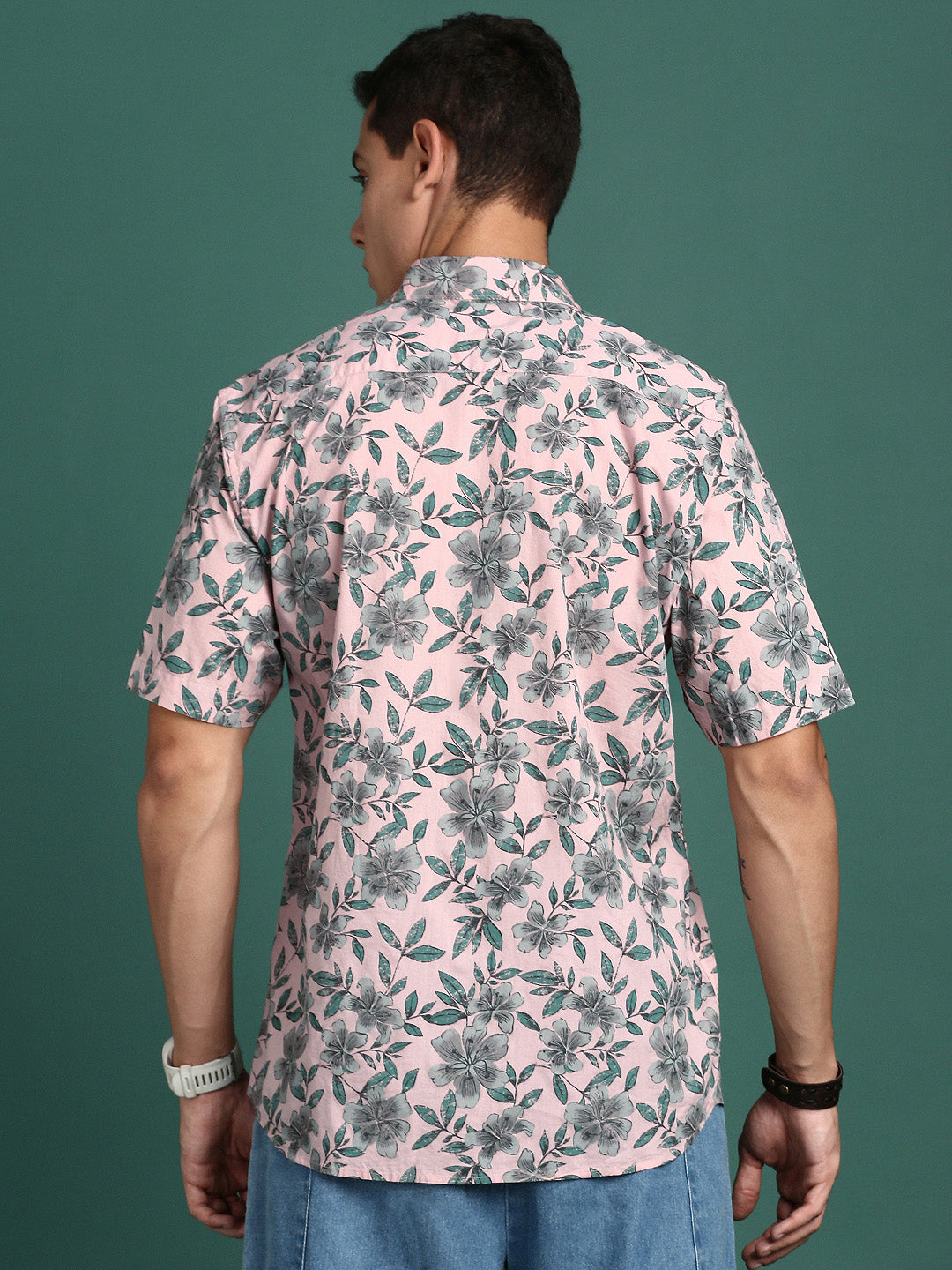 Men Floral Pink Slim Fit Shirt