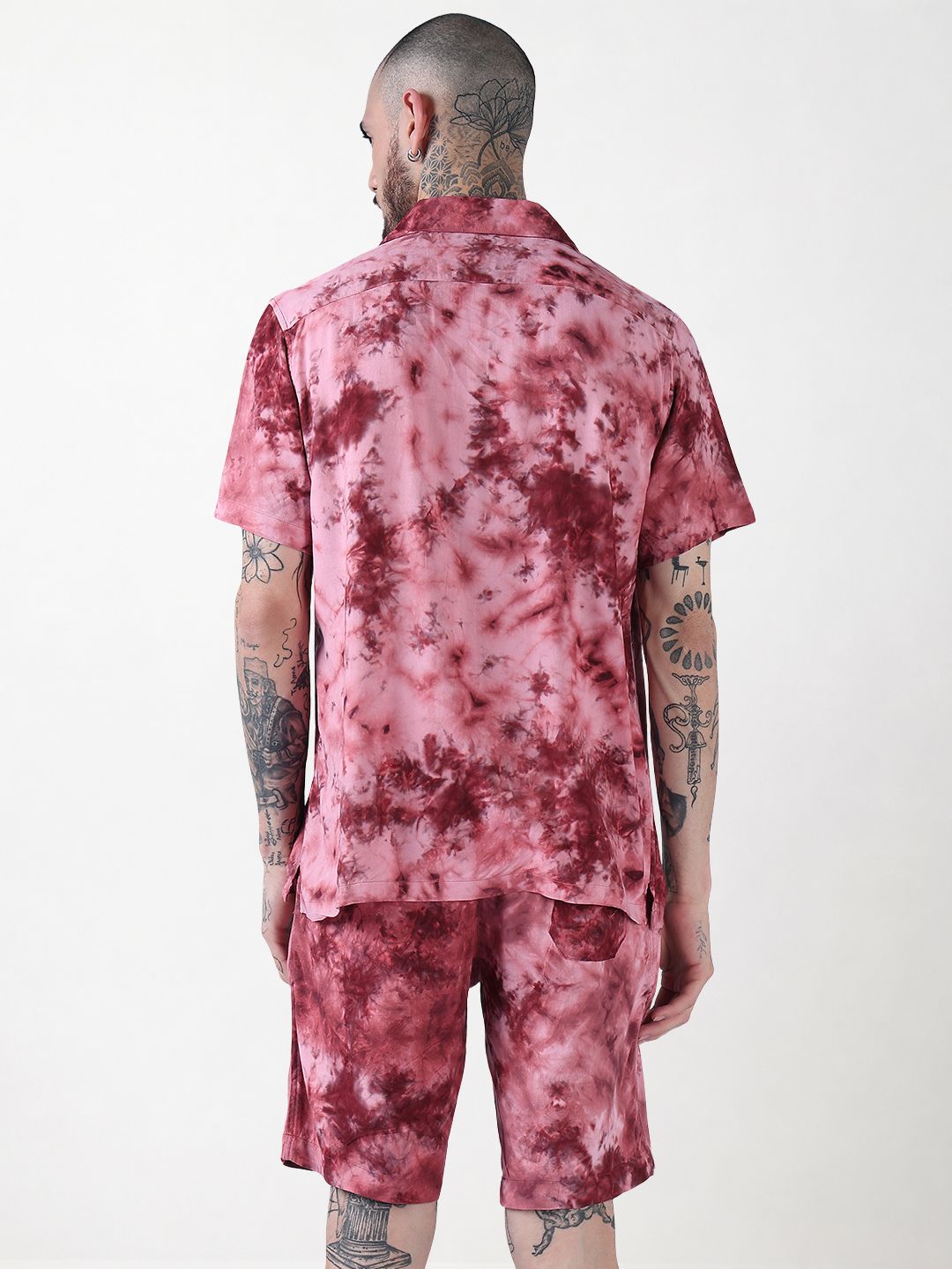 Men's Pink Tie and Dye Cuban Collar Relaxed Fit Co-Ords Set
