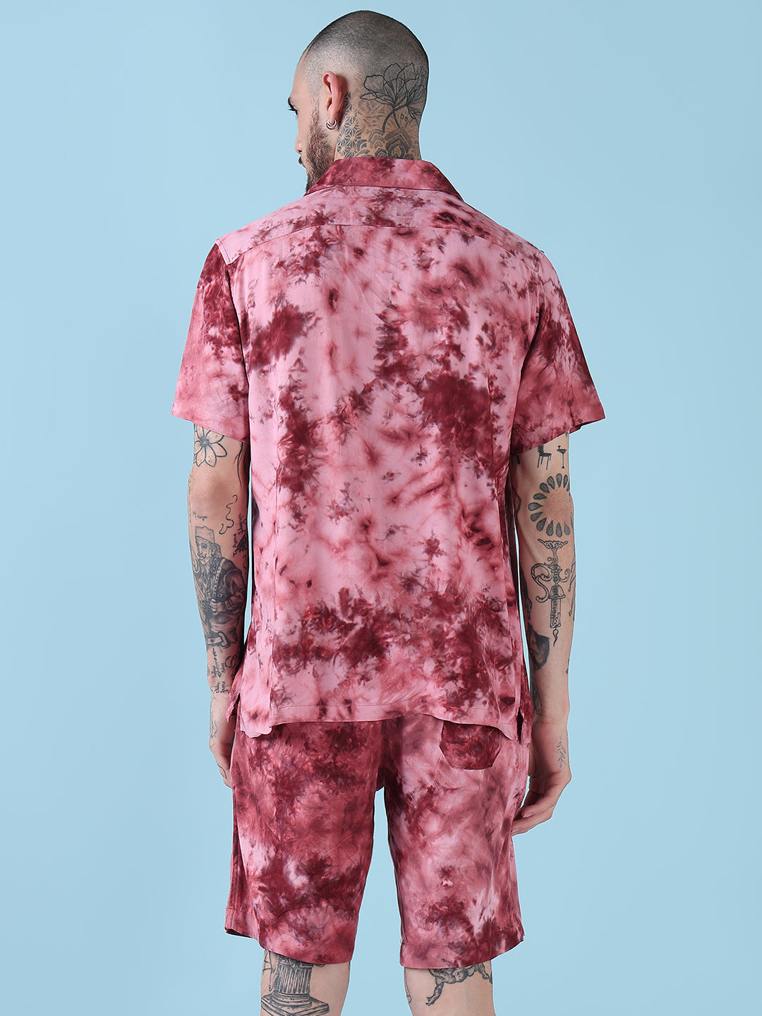 Men's Pink Tie and Dye Cuban Collar Relaxed Fit Co-Ords Set