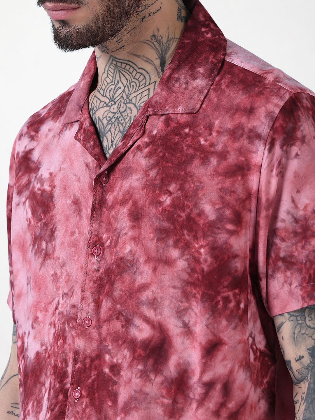 Men's Pink Tie and Dye Cuban Collar Relaxed Fit Co-Ords Set