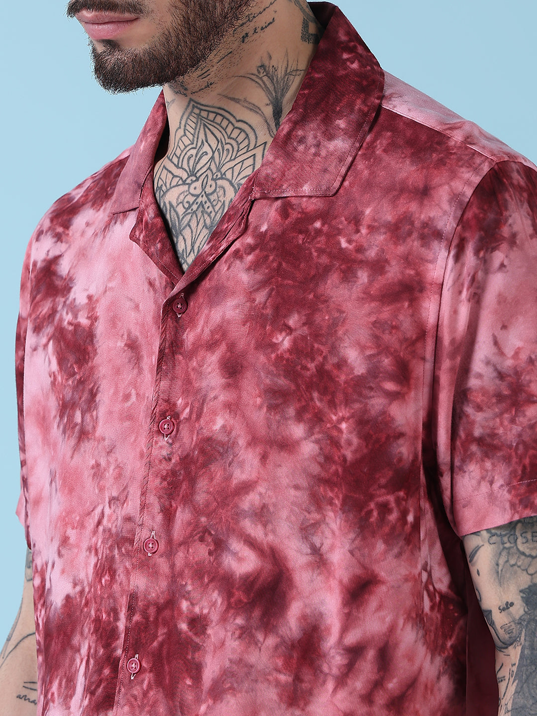 Men's Pink Tie and Dye Cuban Collar Relaxed Fit Co-Ords Set