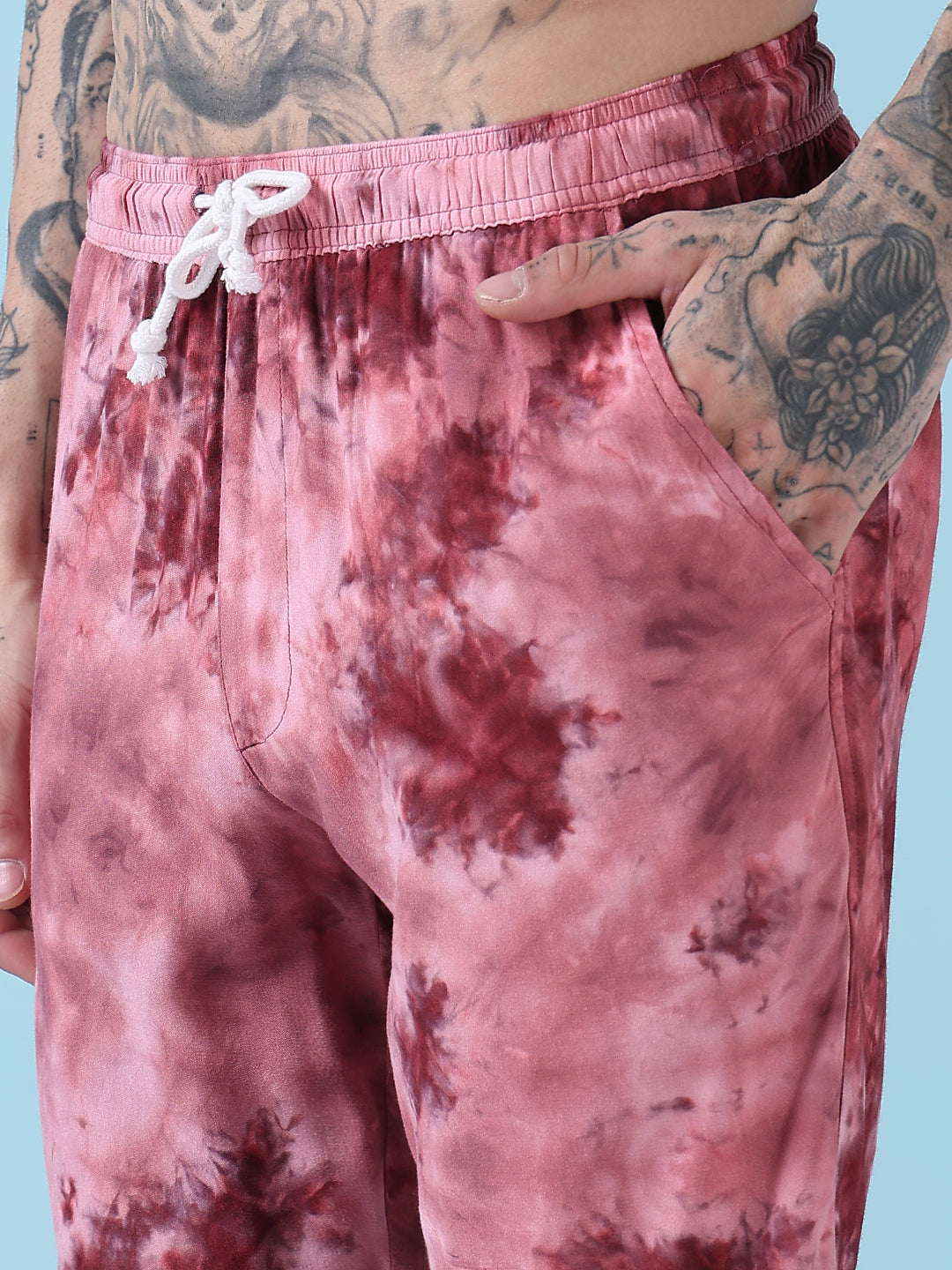 Men's Pink Tie and Dye Cuban Collar Relaxed Fit Co-Ords Set