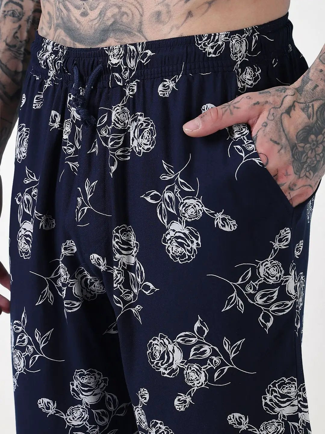 Men's Navy Blue Floral Cuban Collar Relaxed Fit Co-Ords Set - Uncategorized from SHOWOFFFF