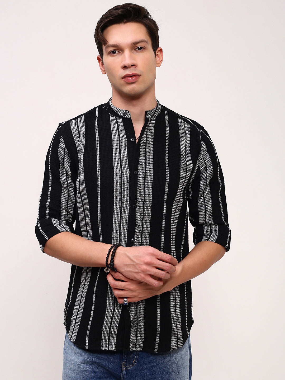 Men Black Striped Slim Fit Shirt