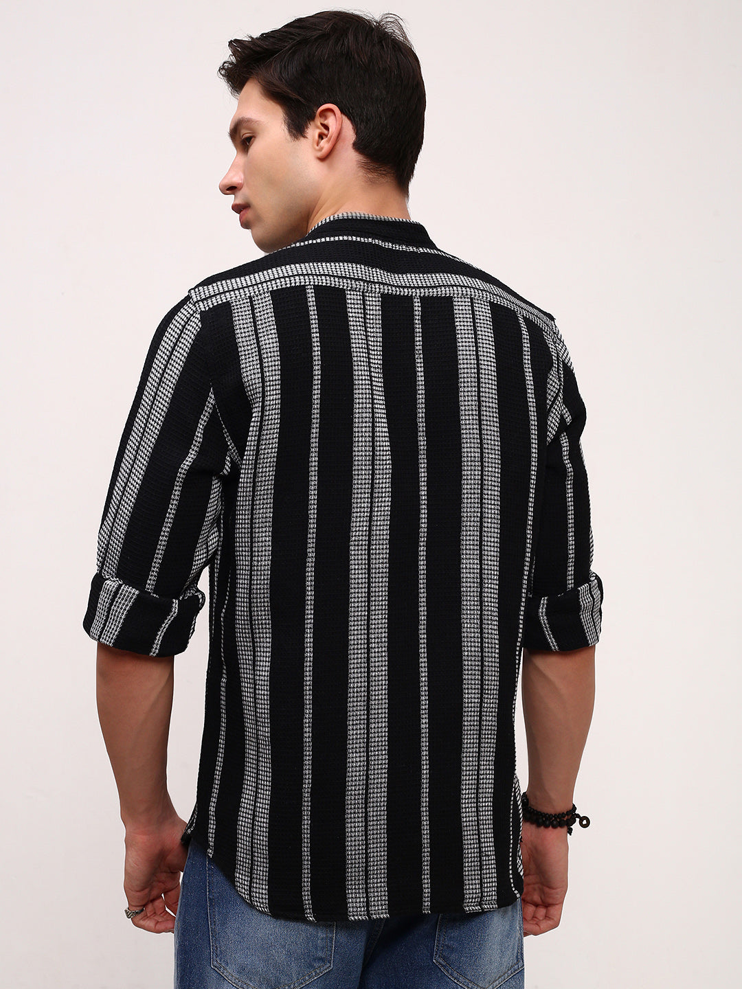 Men Black Striped Slim Fit Shirt